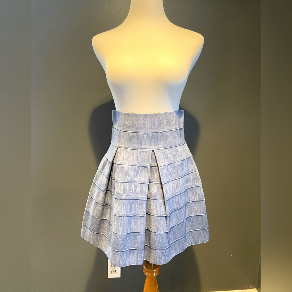 Blue Pleated Stretchy A-Line Skirt